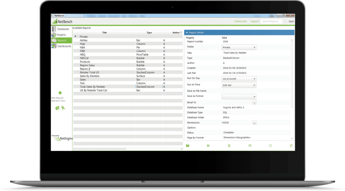 Laptop showing NetBench program